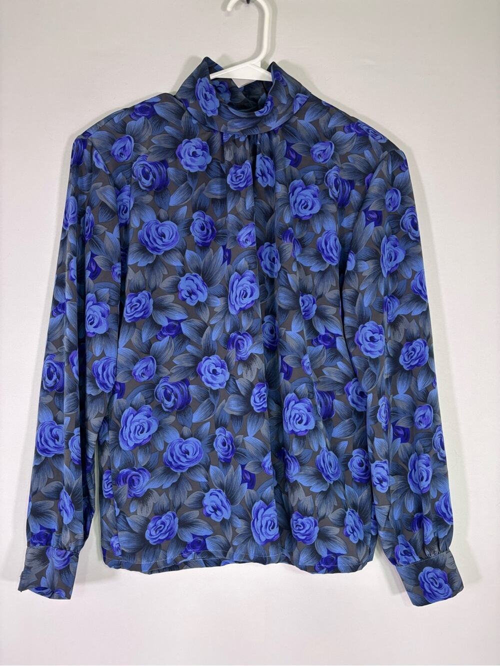 Pendleton Vintage Floral Secretary Blouse Blue Gray Romantic Cottagecore Size 12